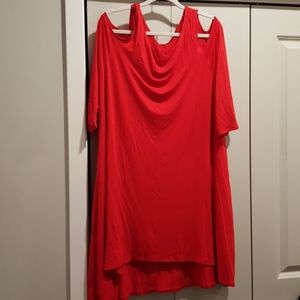 3xl red cold shoulder tunic top
